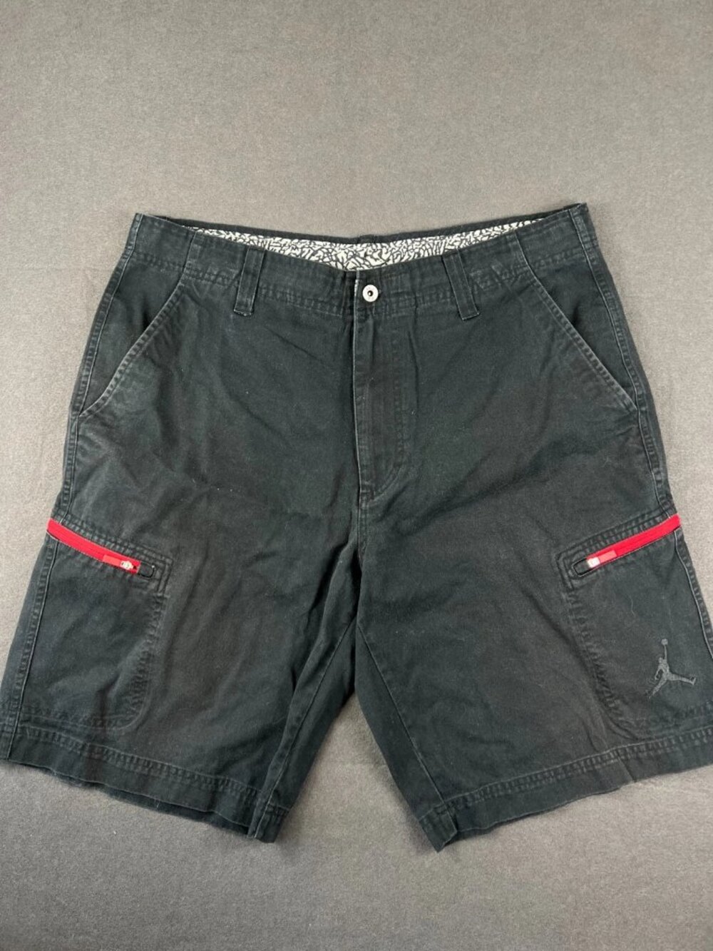 Jordan Mens Black Take Flight Cargo Shorts Denim Zipper Pocket Jumpman Logo 34